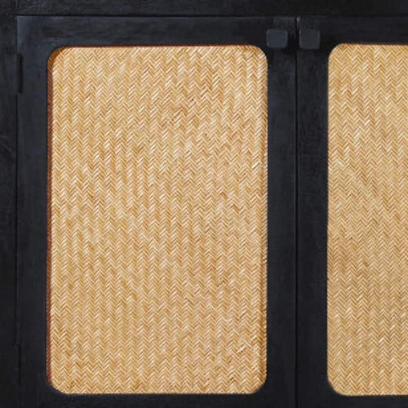 HomeRoots 82" Black Distressed Solid Wood Sideboard with Four Doors - 82.00 in. x 38.00 in. x 18.00 in.