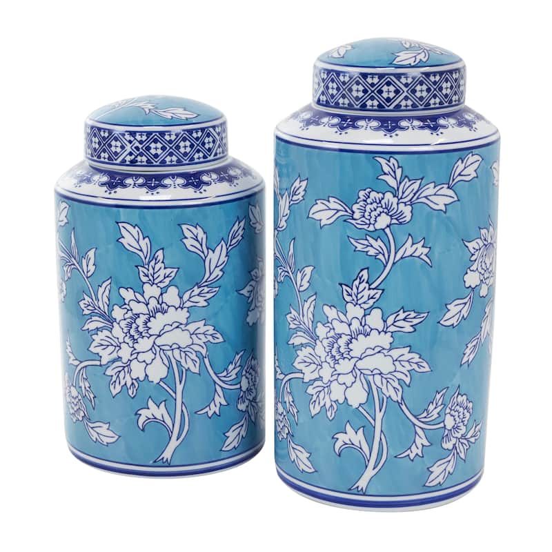 White, Black, Gold, Blue or Silver Ceramic Decorative Jars with Gold or Silver Accents (Set of 2)