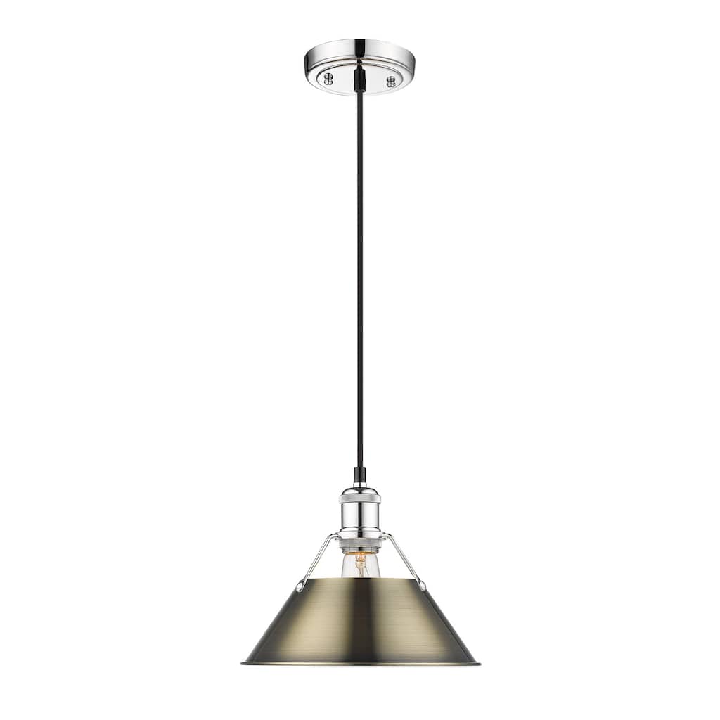 Orwell 10" Wide Medium Pendant in Chrome with Aged Brass - Silver