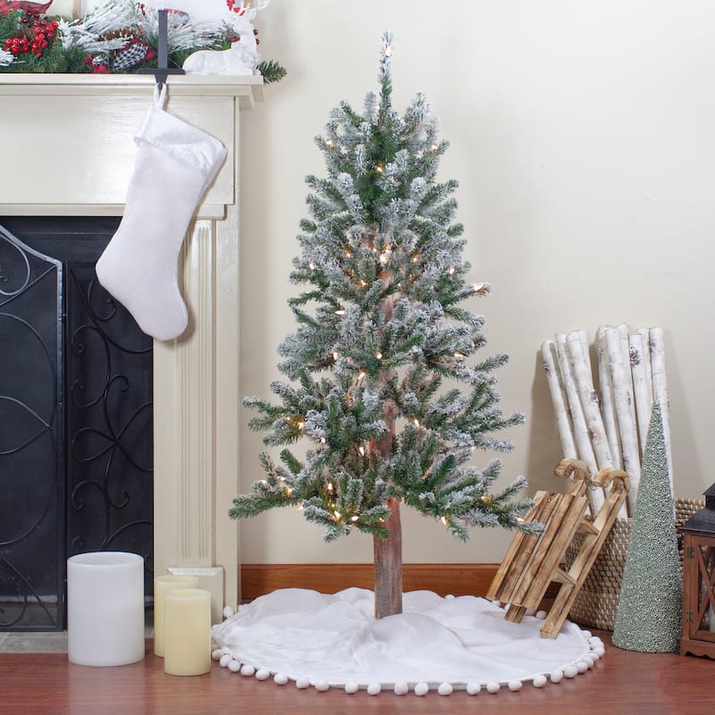 4ft Pre-Lit Flocked Alpine Artificial Christmas Tree Clear Lights - 4'
