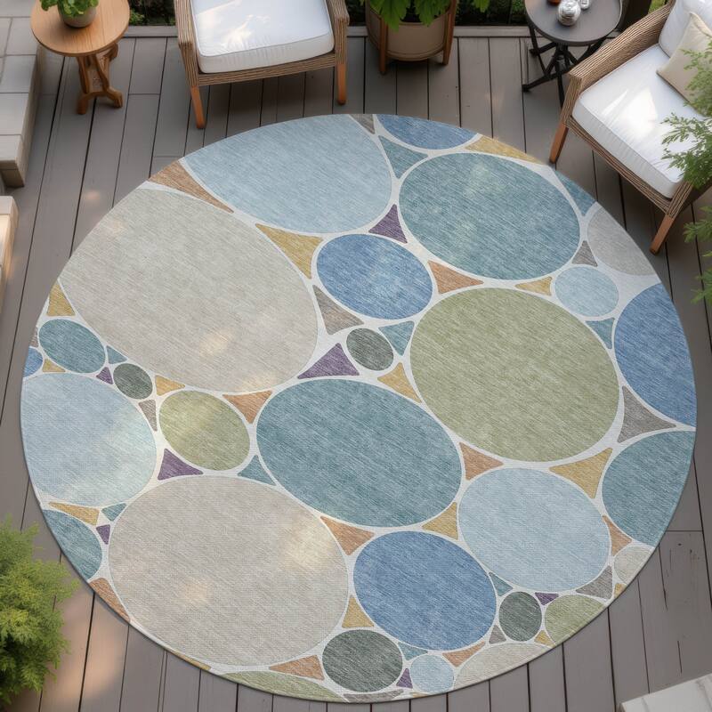 Machine Washable Indoor/ Outdoor Contemporary Rowan Chantille Rug - Blue - 8' x 8'