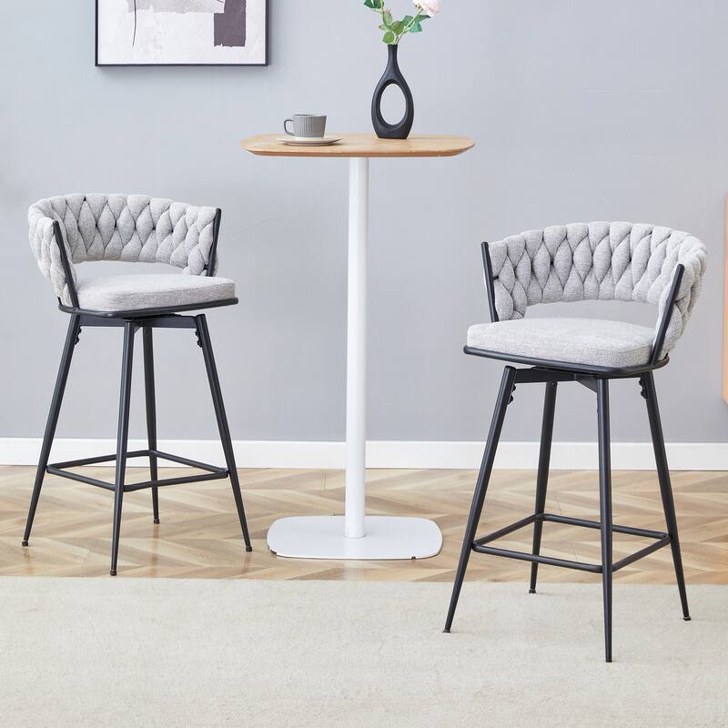 Set of 2 swivel bar stools with breathable cotton and linen soft cushions, electroplated metal frames without rust
