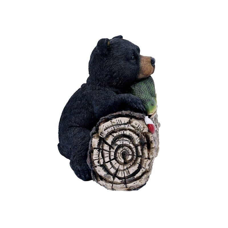 Bear with Gone Fishing Sign Outdoor Garden Statue - 12.25"