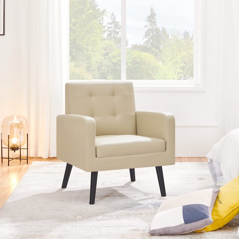 Yaheetech Modern Faux Leather Tufted Accent Chair with Solid Wood Legs - 28.5"×29"×33"