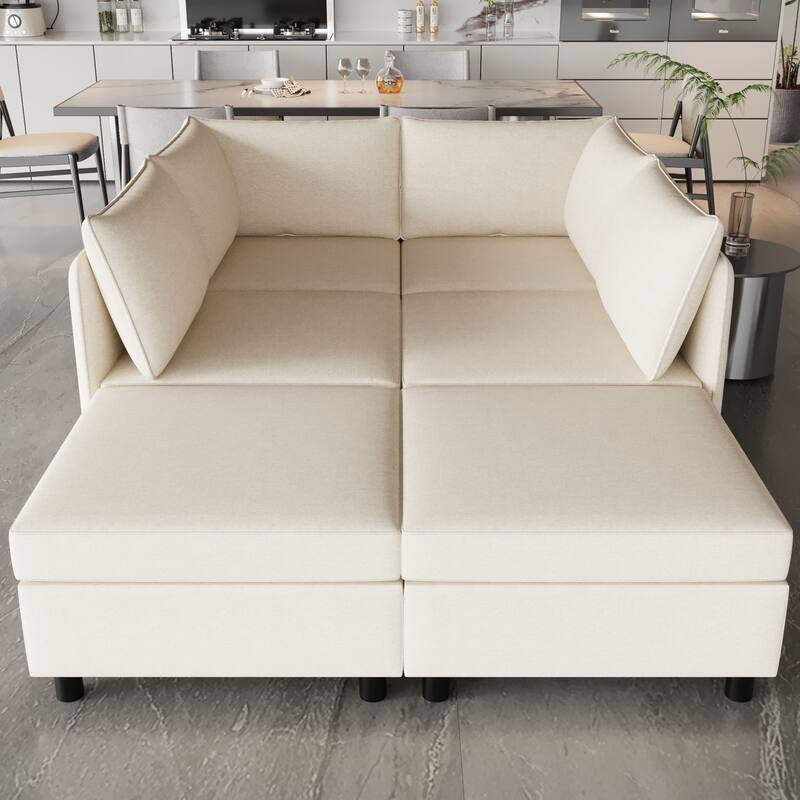 68'' L-Shaped 6-Seater Modular Sectional Sofa with Storage, Convertible Ottoman, High-Density Foam, and Pocket Springs