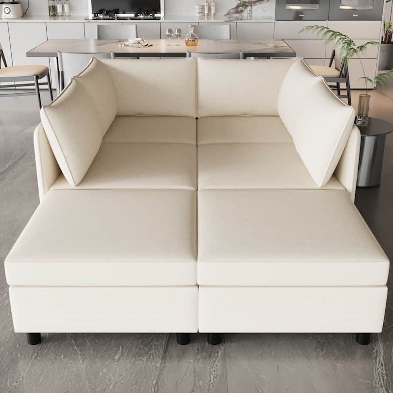 Beige 68" L-Shaped 6-Seater Modular Sofa with Storage
