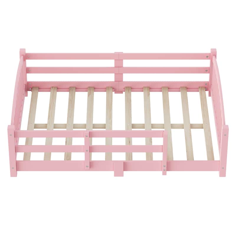 Solid Wood Floor Bed Montessori Bed with Safety Guardrails Without Door