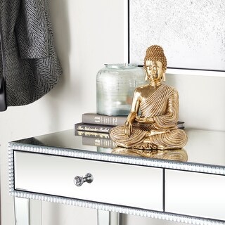 Gold Polystone Traditional Buddha Sculpture with Engraved Carvings and Relief Detailing - 6 x 4 x 8