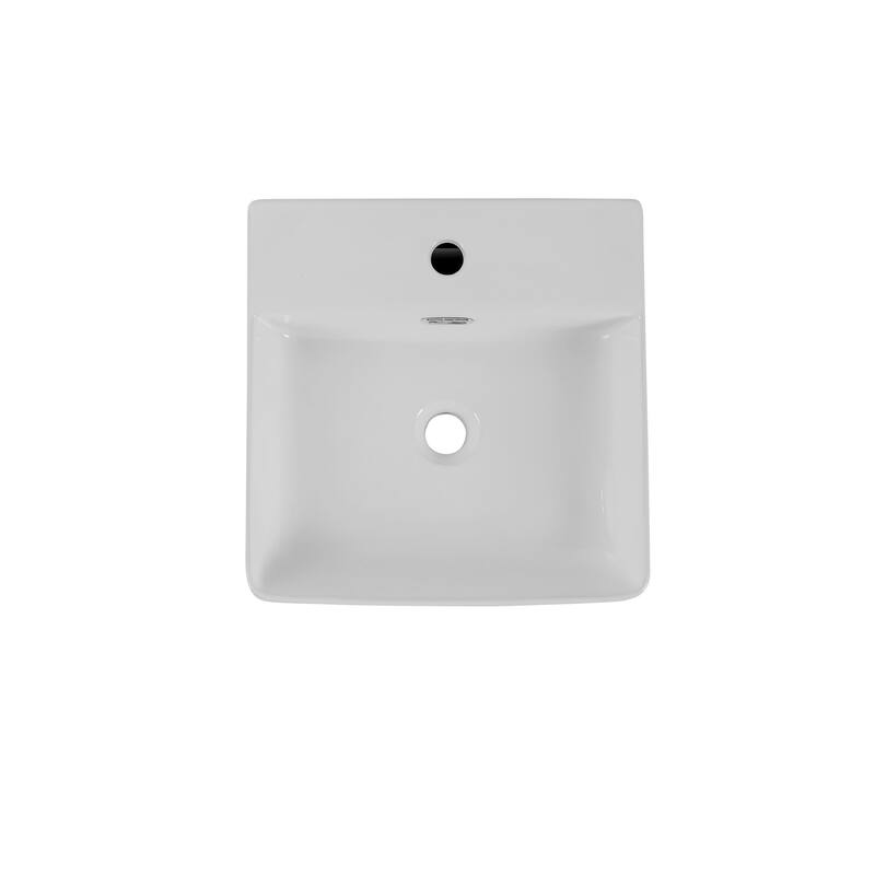 16.5" Square Countertop Ceramic Bathroom Sink with Overflow - White