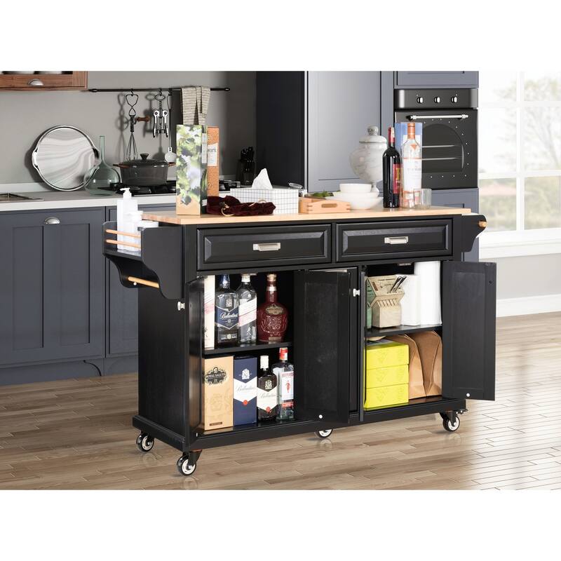 Kitchen Island with Rubber wood Countertop