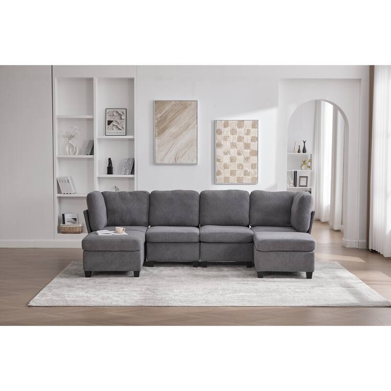 GDFStudio - Modular Polyester 6-Seat 113.39" Sectional with Storage Ottoman