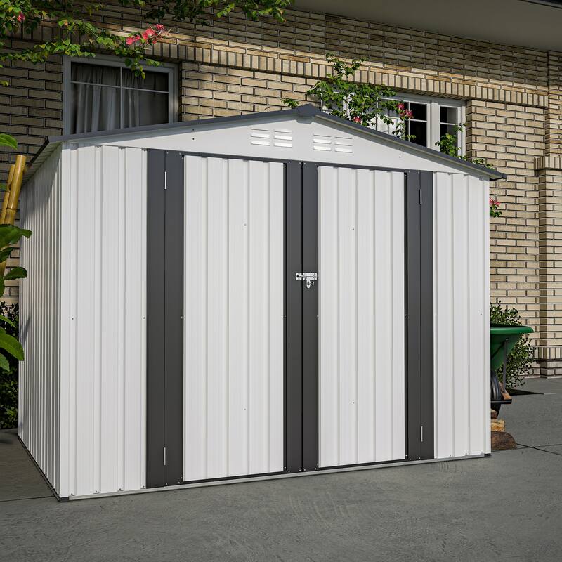 GDFStudio - Eleanor Spacious Outdoor All-Weather Metal Storage Shed with Secure Double Doors - 8 x 6 ft
