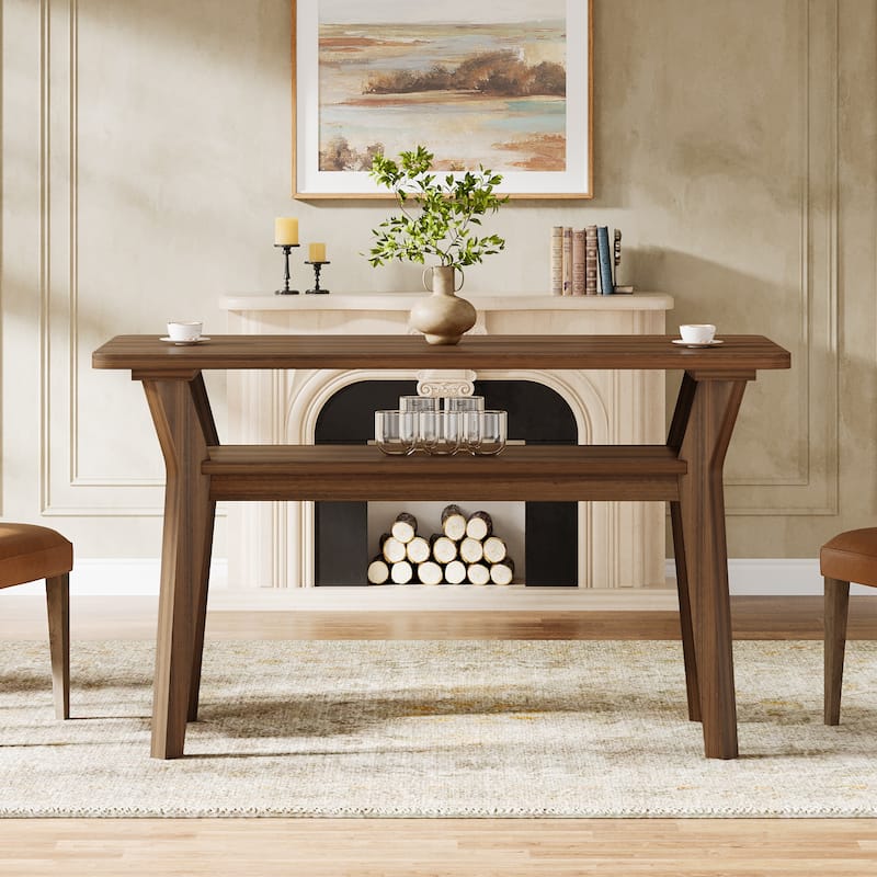 Small Farmhouse Dining Table with Solid Wood Legs