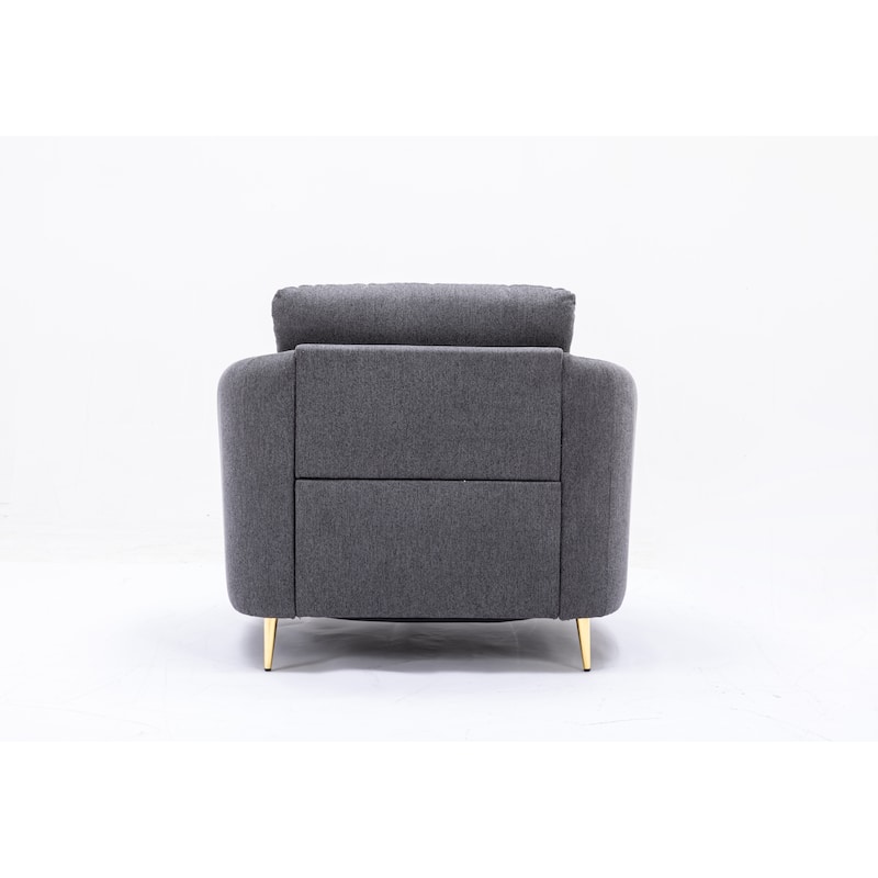 Gray Modern 39" Linen Upholstered Accent Chair with Metal Legs and Wide Cushion for Living Room