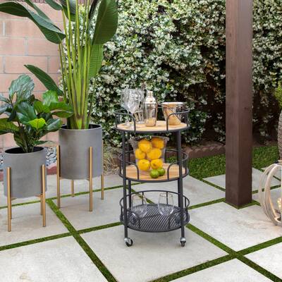 Grey Putty Planters on Gold Iron Stands (Set of 2)