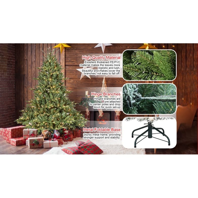 5FT Full-Shape Christmas Tree with 350 UL Lights-PE/PVC Mixed Branches,1129 Tips, Wide Base,Hinged Structure,Metal Stand
