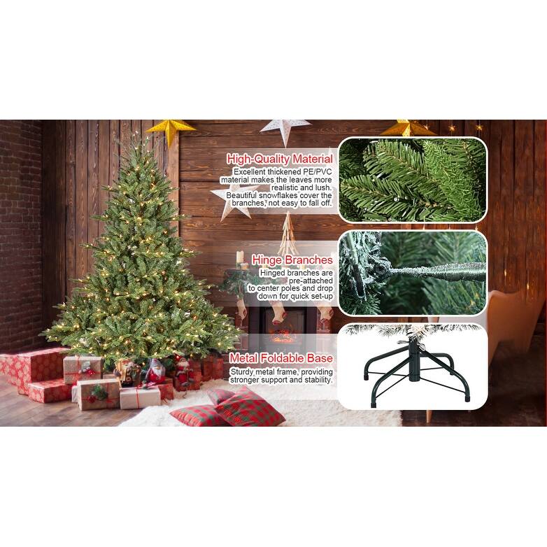 7.5FT Full-Shape Christmas Tree with 850 UL Lights-PE/PVC Mixed Branches,2441 Tips,Wide Base for Spacious Areas,Hinged Structure