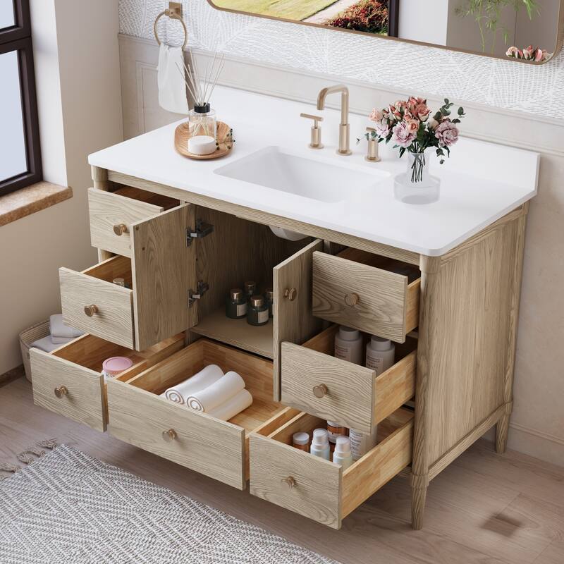 34''H Solid Wood Bathroom Vanity With Carrera White Quartz Top and Sink