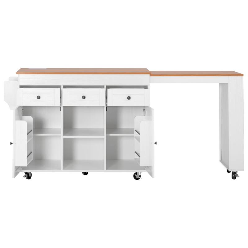 Anmytek Kitchen Island Cart with Drop Leaf and Charging Station Mobile Rolling Farmhouse Kitchen Storage