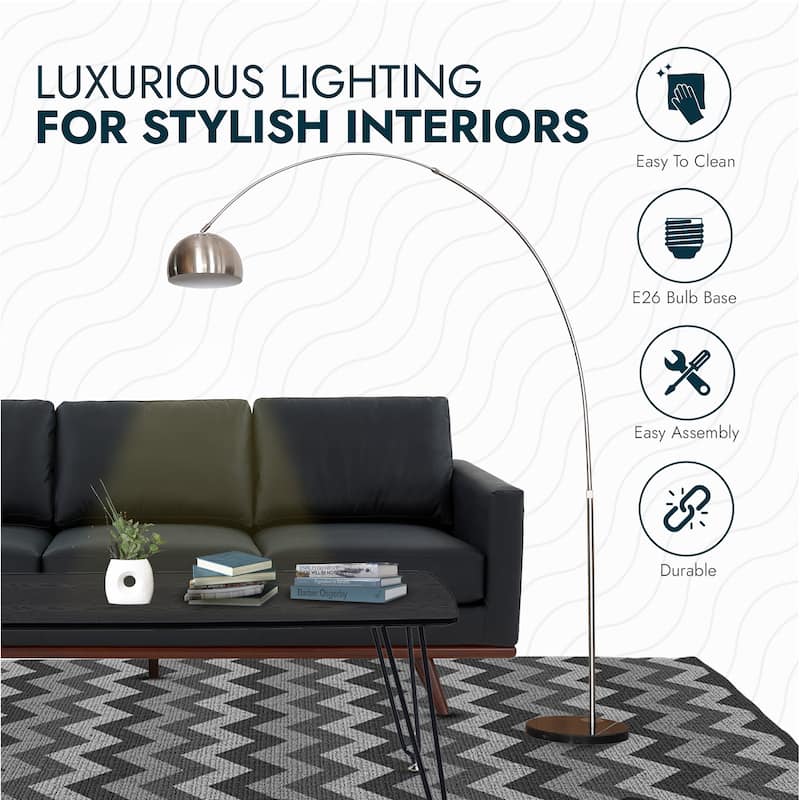 Floor Lamp with Black Marble Base and Metal Lamp Shade Arco Collection - 76"