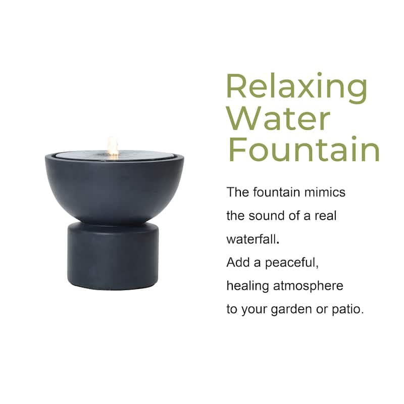 Dark Gray Resin Round Bubbler 18.7" Tall Outdoor Fountain with Lights