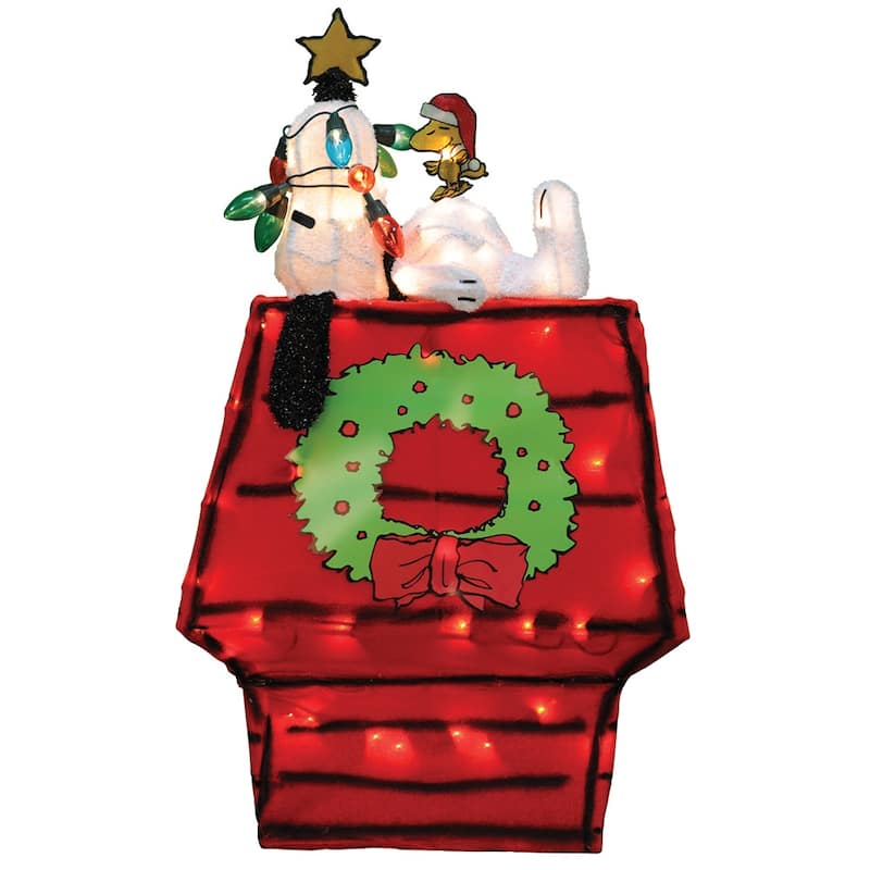 26" Peanuts 3D LED Pre-lit Yard Art Snoopy on Dog House with Star