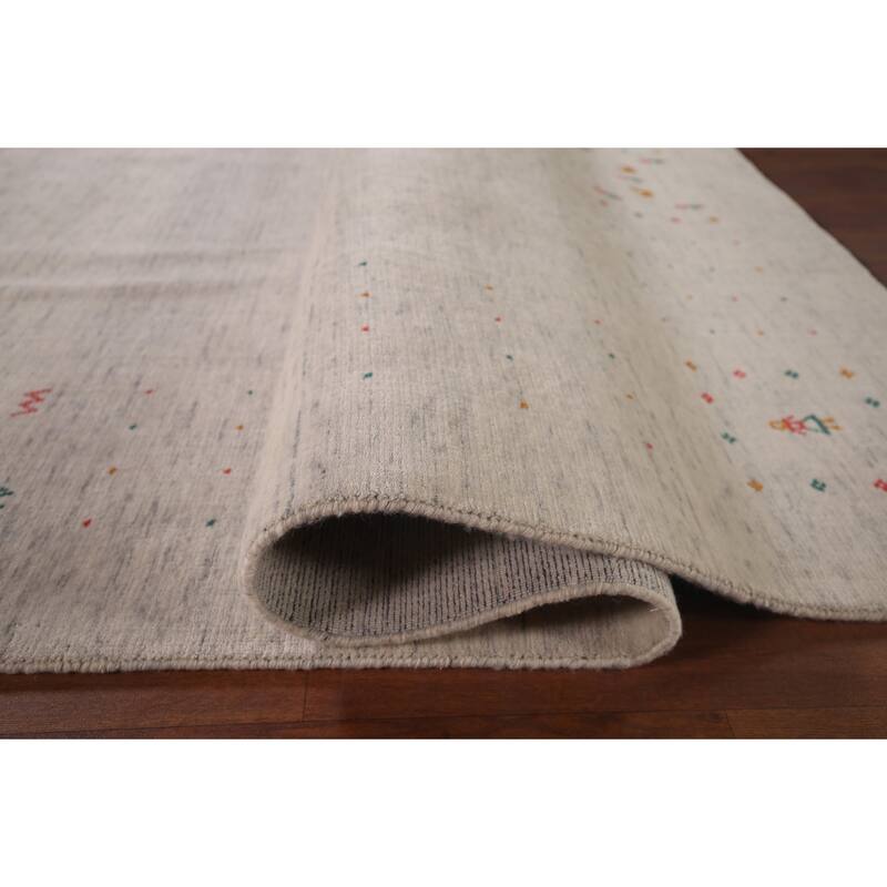 Tribal Ivory Gabbeh Indian Area Rug Handmade Wool Carpet - 8'9"x 11'7"