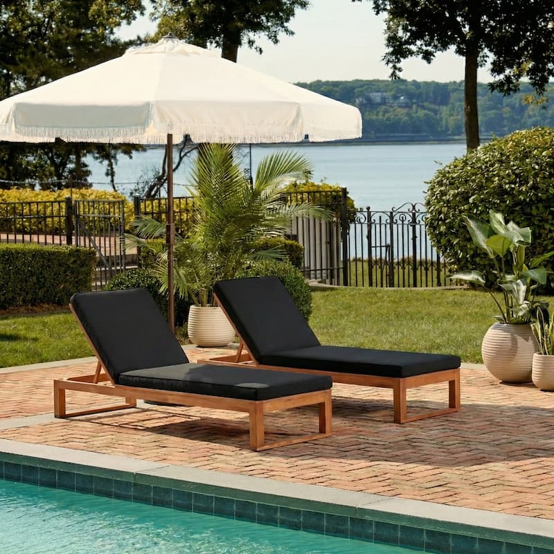 SAFAVIEH Outdoor Kaliyah Solid Wood Chaise Lounge Chair - 25Wx81Dx37H - Natural/Black
