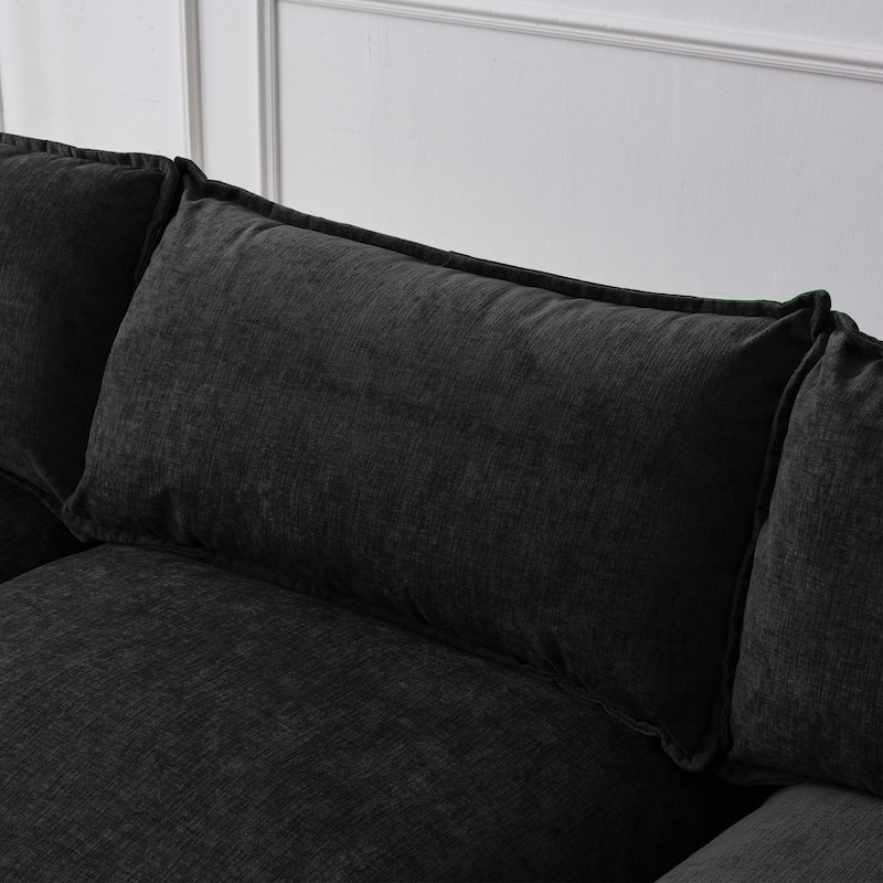 105" Modern L-Shaped Chenille Fabric 3 Seater Sectional Sofa with Ottoman