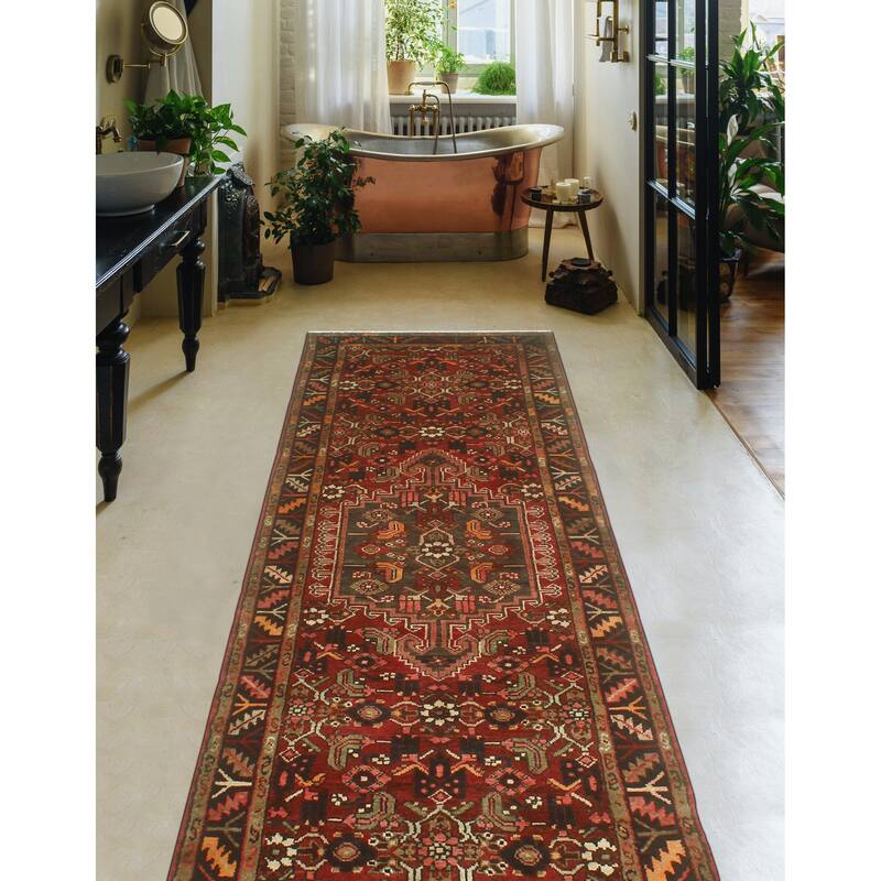 Fine Vintage Distressed Sindbad Red/Charcoal Runner - 3'2" x 9'6"