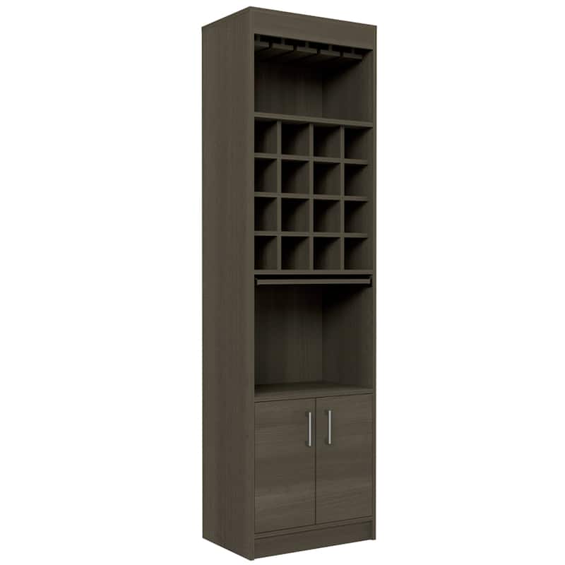TUHOME Kava Bar Cabinet with 16 Wine Cubbies, 12 Glass Racks, 1 Shelf, Concealable Serving Tray, and Double Door - N/A