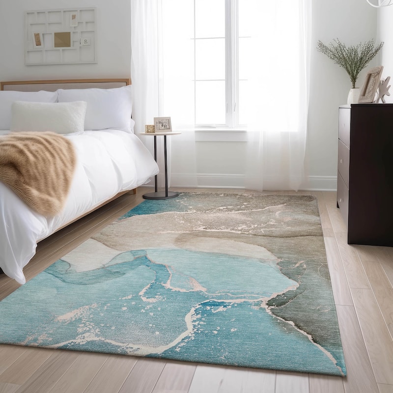 Premium Washable Super Soft Abstract Flow Contemporary Mayfield Rug - Teal - 2' 6" x 3' 10" - Rectangle