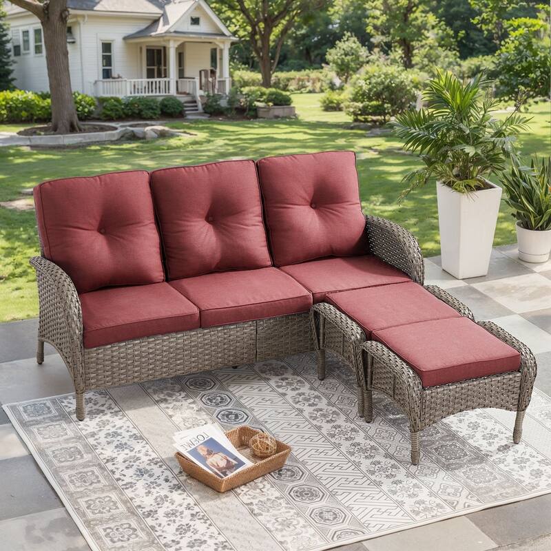 Outdoor Patio 3 Seats Sofa Ottmans Grey - Red - Grey - Red