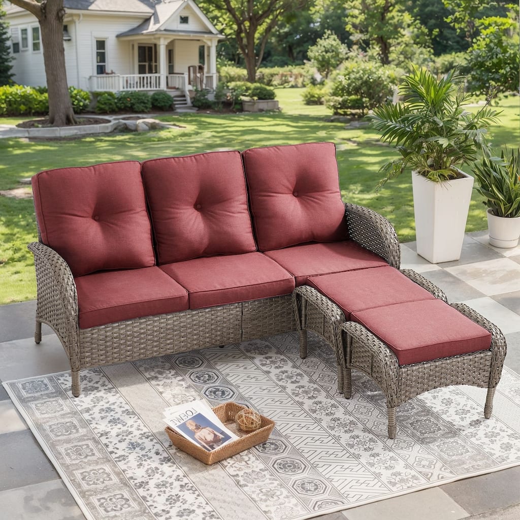 Outdoor Patio 3 Seats Sofa Ottmans Grey - Red
