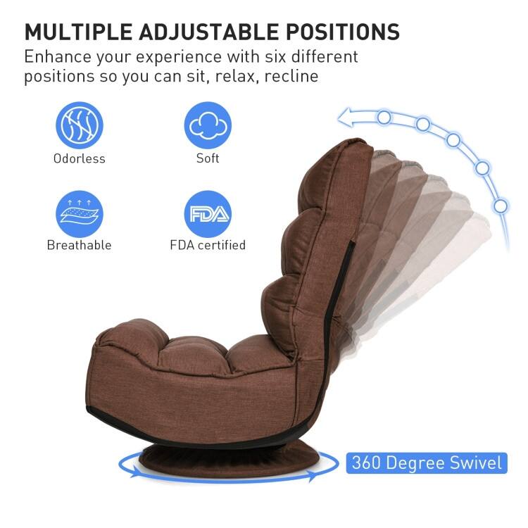 360-Degree Swivel Floor Chair with Foldable Design and Adjustable Backrest