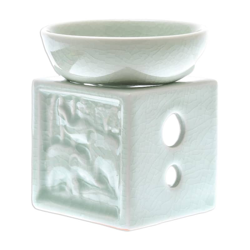 Novica Handmade Elephant Jungle Celadon Ceramic Oil Warmer