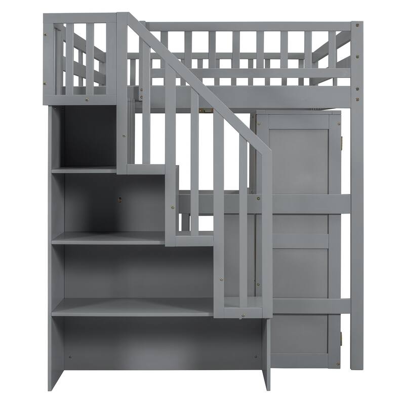 Kids Loft Bed with Desk, Stairs, Wardrobe, Bookshelf & Storage Drawers - Multifunctional Space-Saving Furniture
