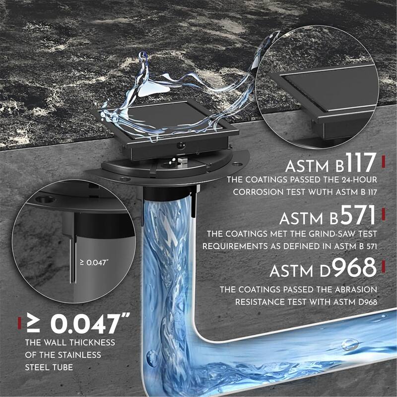 4/6-Inch Square Shower Drain, Reversible Tile Insert