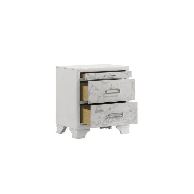 Soul Luxurious 4PC/5PC Bedroom Set - White Finish, Marble Accents, Built-in Lighting, USB-C & Bluetooth Speakers