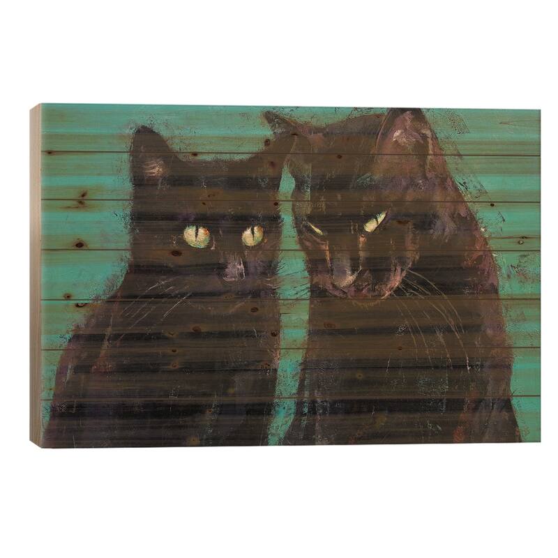 Two Black Cats Print On Wood by Michael Creese - Multi-Color - 18x26x1.5