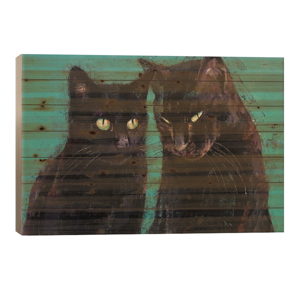 Two Black Cats Print On Wood by Michael Creese - Multi-Color
