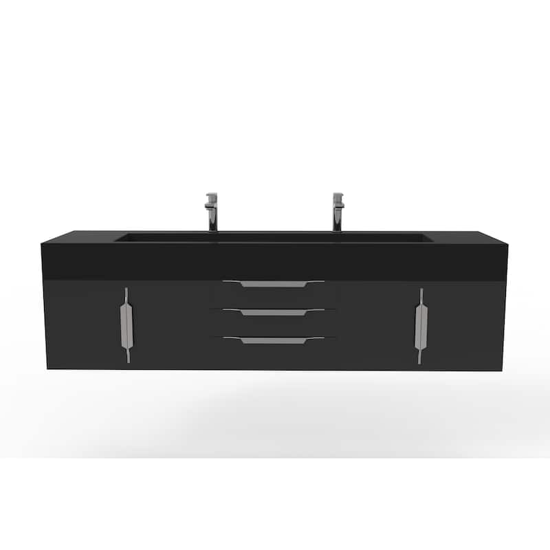Nile 72" Wall Mounted Bathroom Vanity Set w/ Black Top