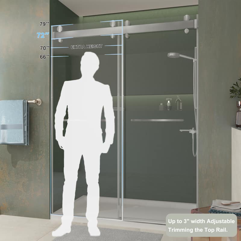 Double Sliding Door Soft-Closing System Frameless Corner Shower Enclosure in Matte Black 5/16 in.Tempered Glass
