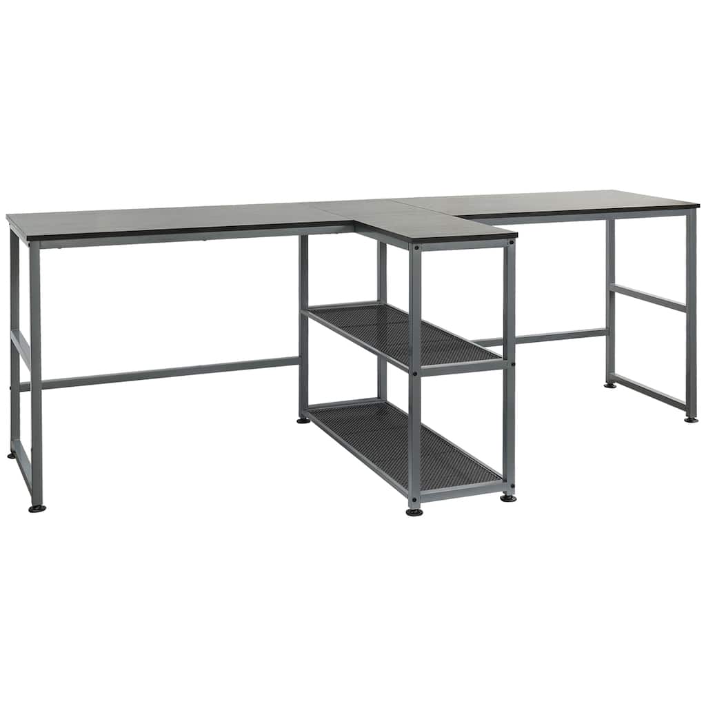 83" Two Person Computer Desk with 2 Storage Shelves, Double Desk Workstation with Book Shelf, Long Desk Table