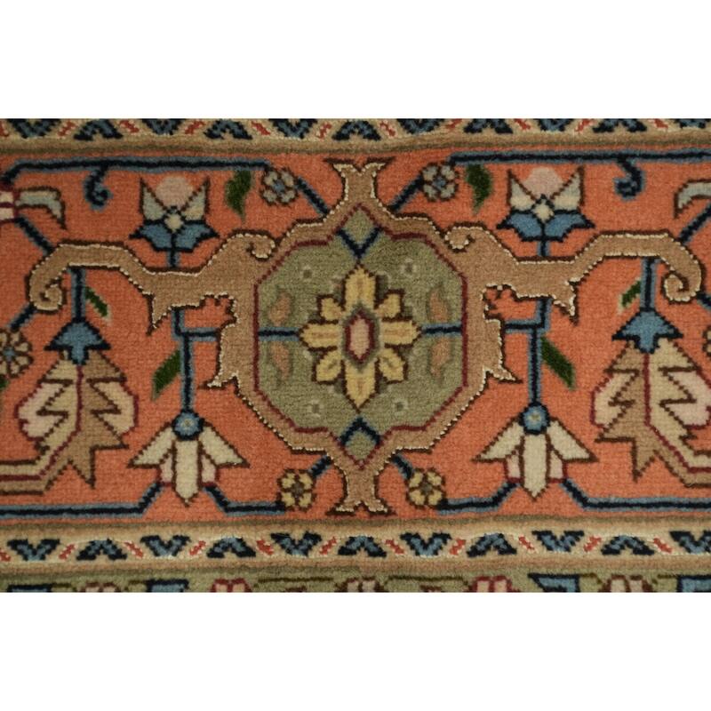 Hand Knotted Oriental Wool & Silk Carpet Traditional Geometric Navy Blue & Blues Tabriz Area Rug - 7' 0'' X 5' 1''
