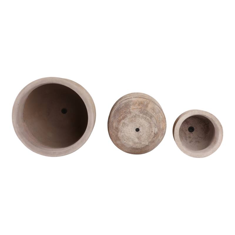Pottery Planter Ribbed Crafted Durable Earthenware Material (Set of 3) - 15" x 15" x 13"