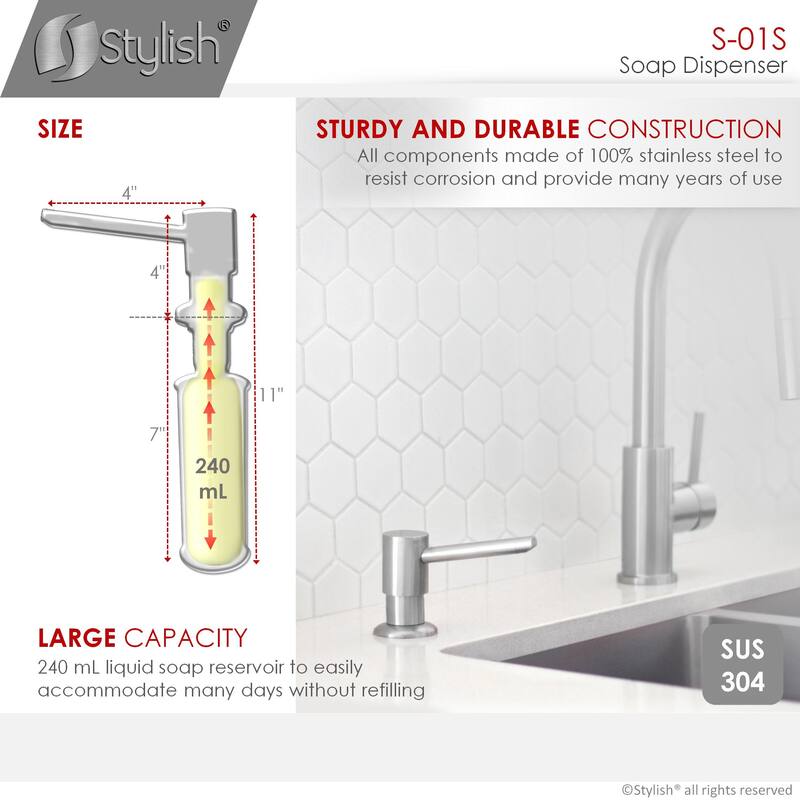 STYLISH Pull Down Kitchen Faucet + Soap Dispenser - Stainless Steel Finish
