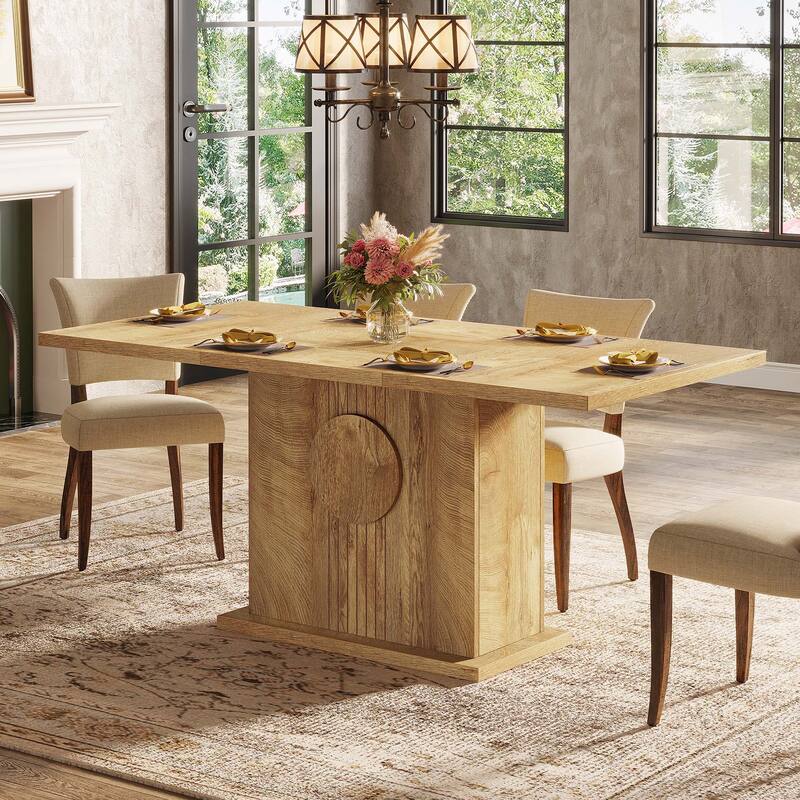 Wood Dinner Table, Kitchen Dining/Living Room Accent Dinner Table Gathering Table - Natural