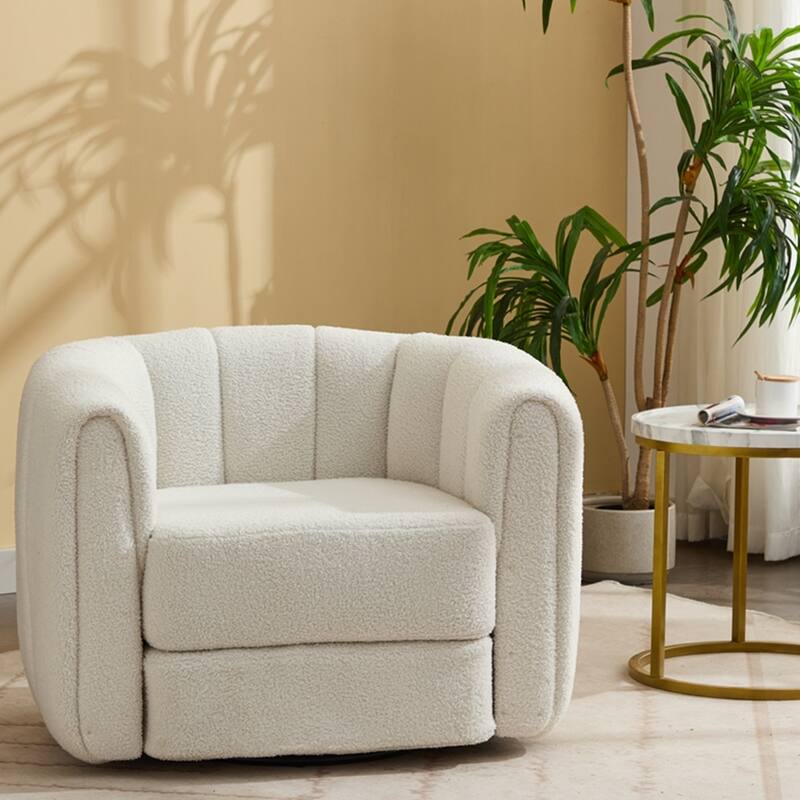 Swivel Teddy Accent Barrel Chair with Upholstered - White Teddy