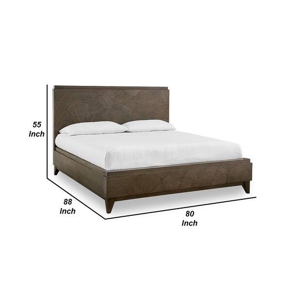 Dee Mahogany Wood Low Profile King Bed, Geometric Design, Oat Brown